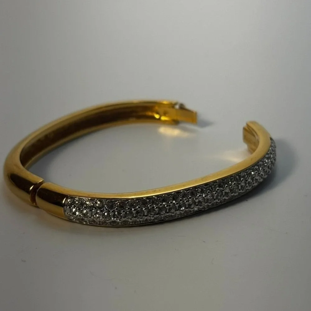 Swarovski Bangle Gold Pave Crystal Hinge Oval Bracelet - Picture 9 of 16